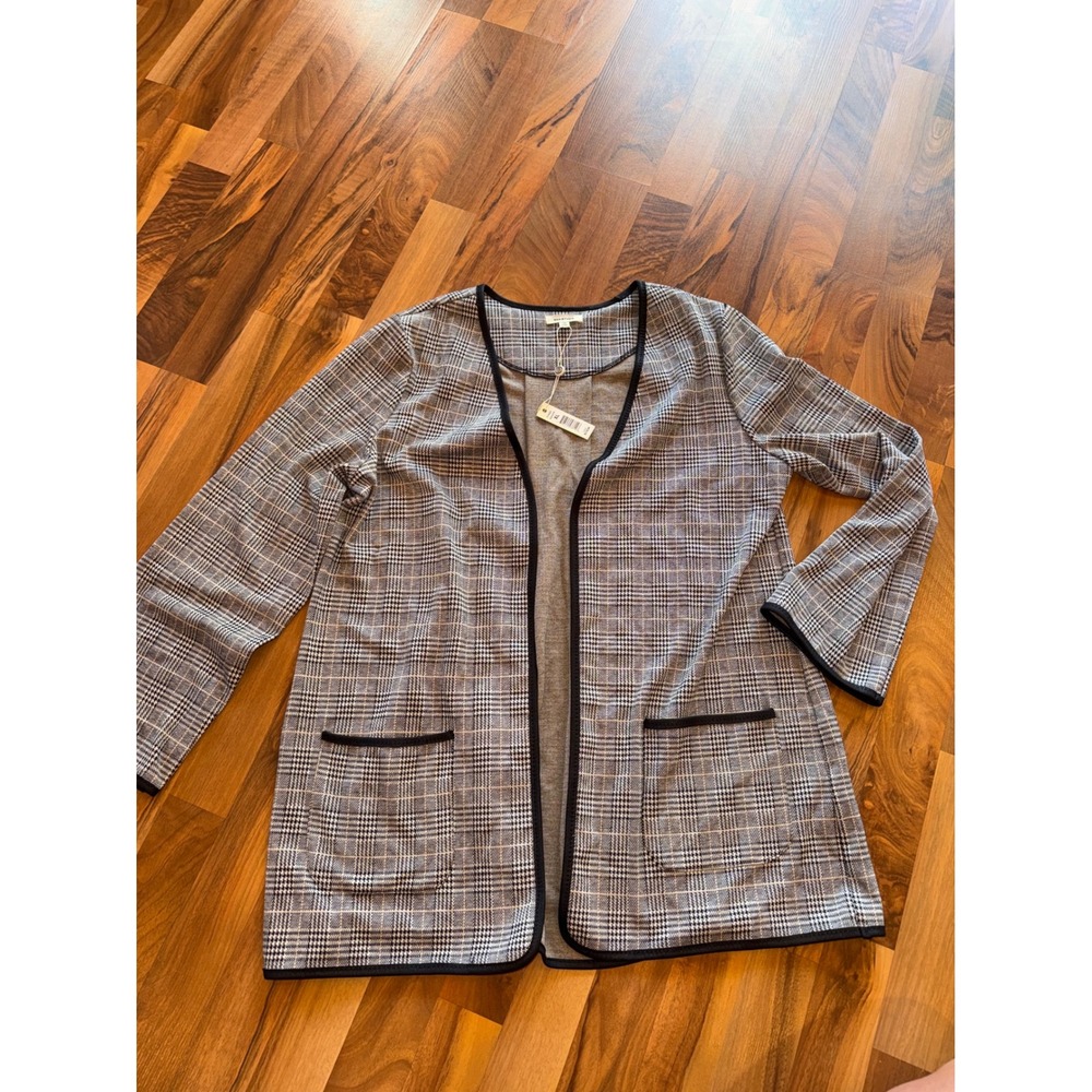 Max Studio Cardigan Women XL Black Gray NEW Glen Plaid Open Front officecore